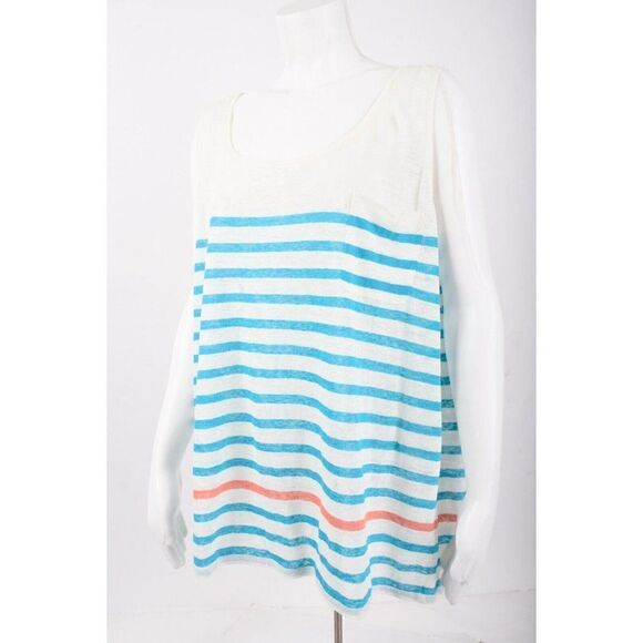 Boden Womans Tank Top Shirt Blouse US 18 UK 22 Aqua Blue White Striped Linen - Picture 3 of 6
